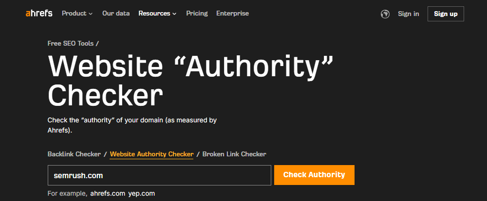 Ahrefs website authority checker